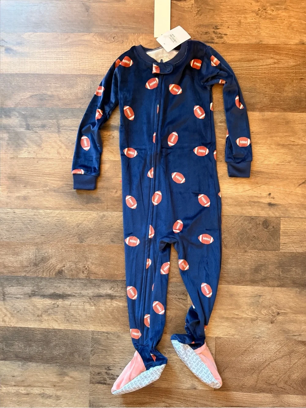 Carter's Navy Football & Cream Fire Truck Footed One-Piece Set